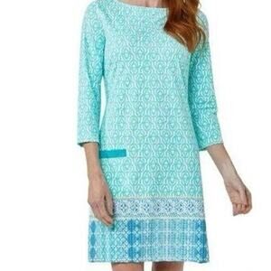 Coastal cottage cabana life shirt dress blue tropical geometric women’s XL nwot